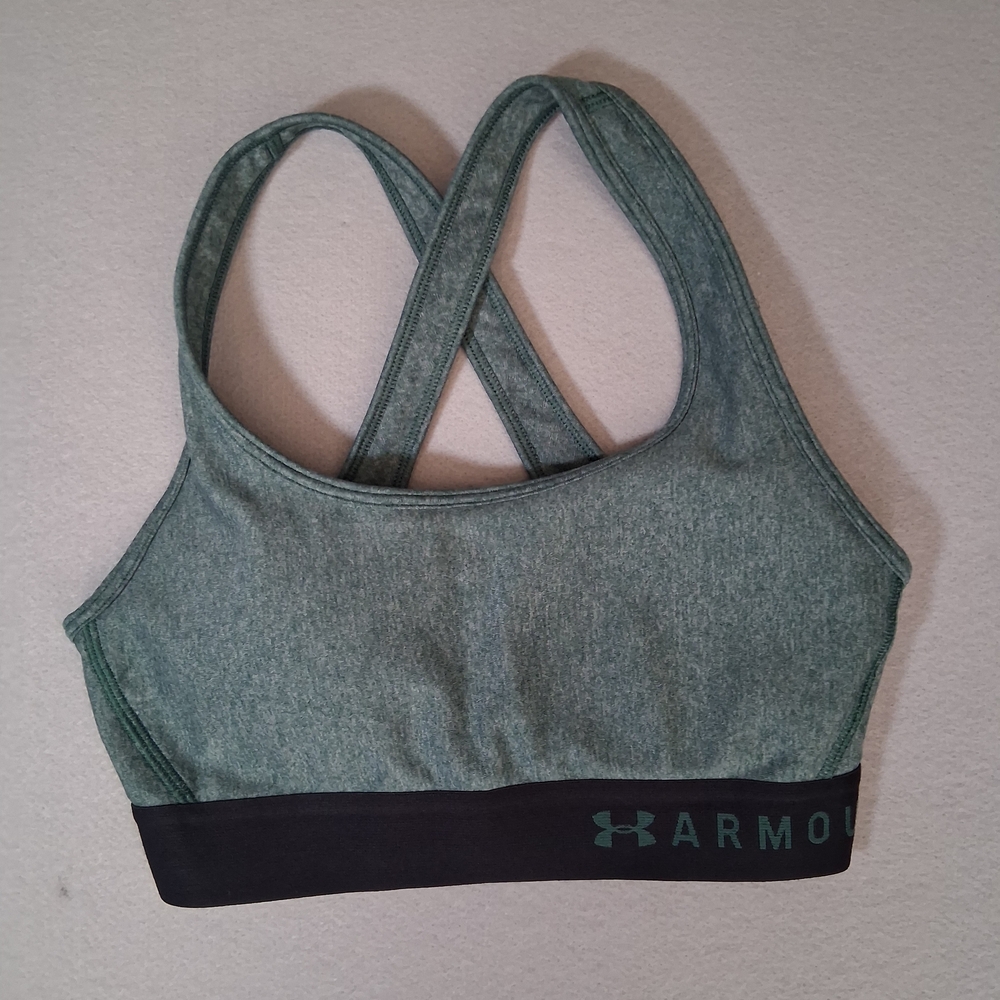Under Armour Sz L Teal Heather Crossback Sports Bra with Black Band